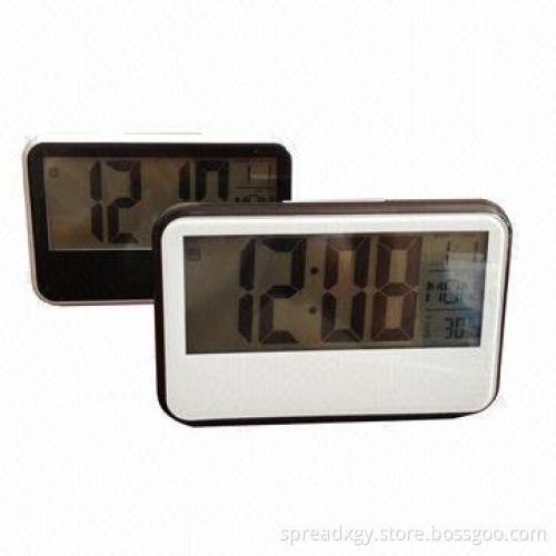 Desk digital clock, sound control function, big digit displays calendar, time and temperature